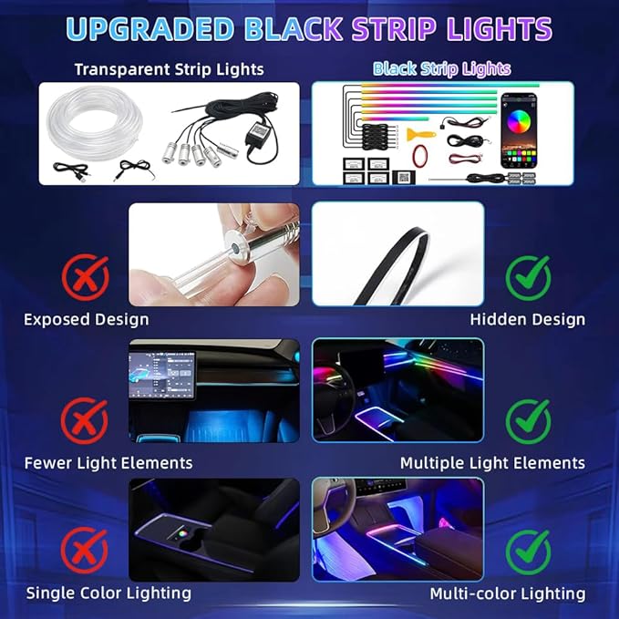 Acrylic Interior Car LED Strip Light, Dreamcolor 22-in-1 RGB Ambient Lighting with APP, 16 Million Colors 175in 600LED Music Sync Lights for Night Driving, Home, Camping & Gift Decor