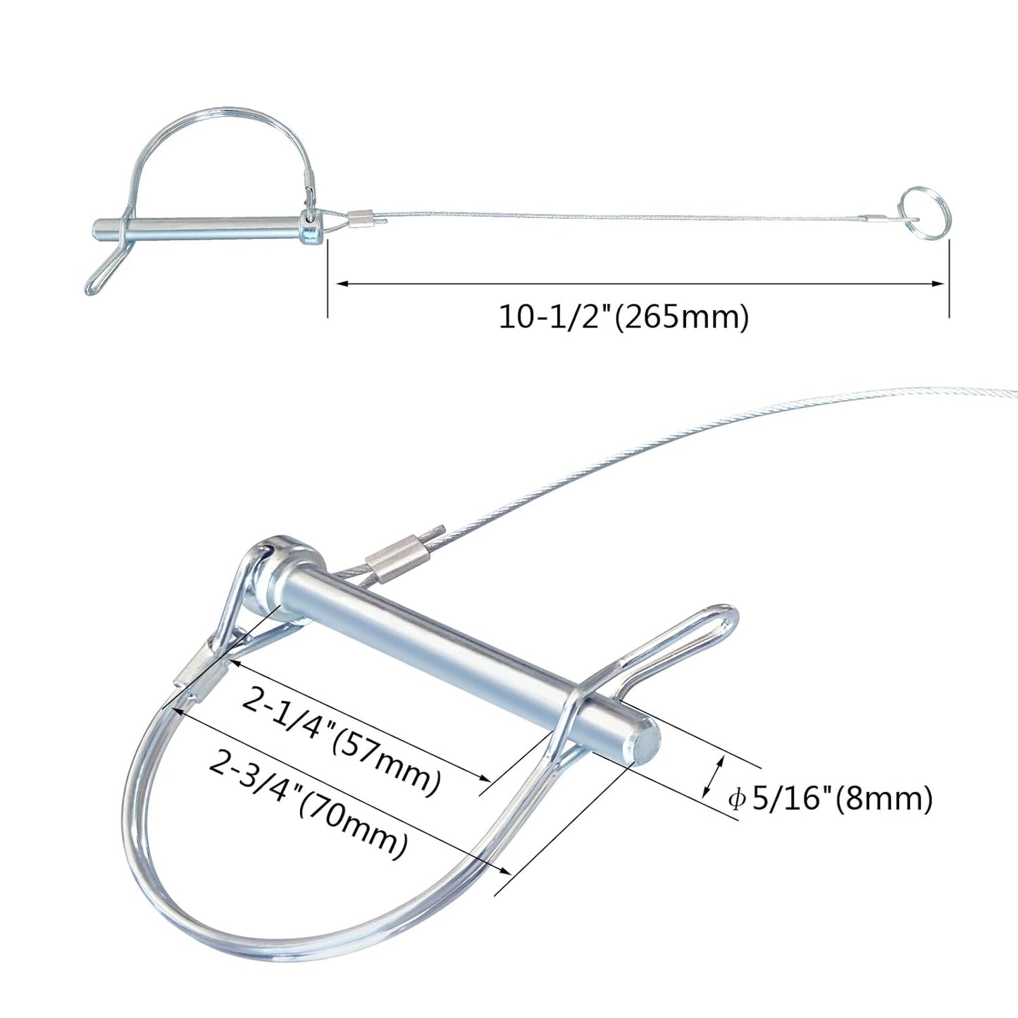 Trailer Coupler Pin 5/16-Inch Diameter x 2-3/4-Inch Long Trailer Pins with Plastic Coating Tether Quick Release Ring - 10Pcs 11-1/2" Length