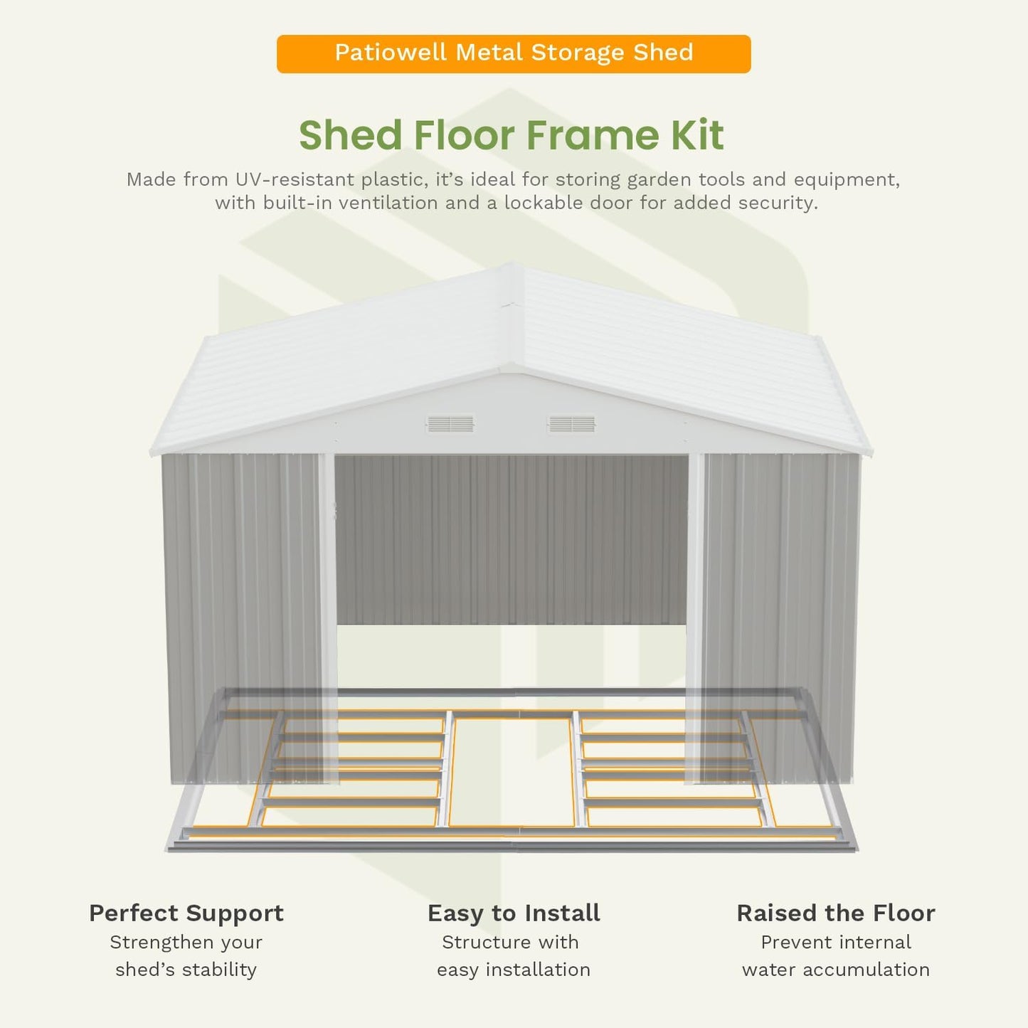 Patiowell 10 x 12 FT Metal Storage Shed for Outdoor with Floor Frame, Steel Yard Shed with Design of Lockable Doors, Utility and Tool Storage for Garden, Backyard, Patio, Outside use, Grey