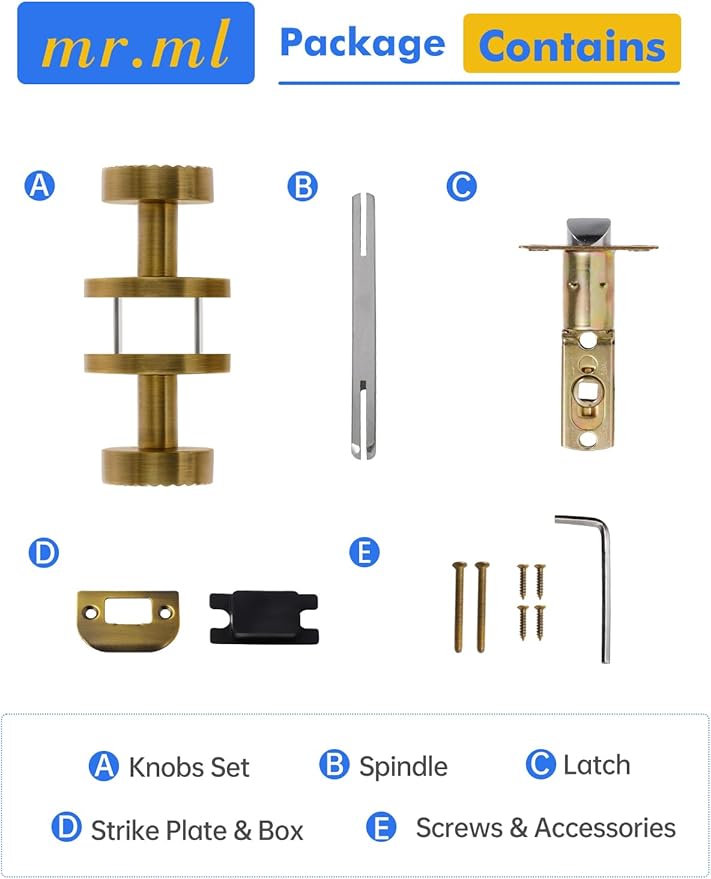 Passage Door Knob Antique Brass Retro Door Knob, Interior Hall Closet Vintage Door Handle Kitchen Pantry Laundry Room Brushed Doorknob, Stainless Steel Knob, 1 Pack