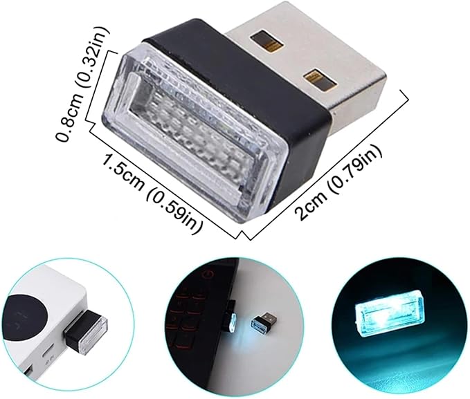 1/4/10 PCS USB LED Light Car Interior Styling Atmosphere Decorative Lamps Mini Universal Portable Ambient Lighting Kit Red Bule(4 PCS_Blue)
