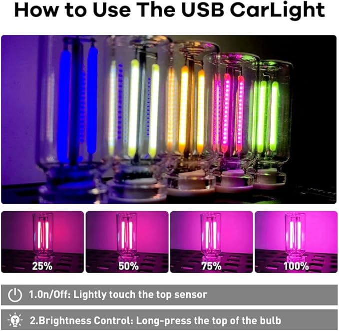 2Pcs Car USB Night Light, Touch Adjustment LED Ambient Lighting Plug in USB Automotive Night Lamps, Mini LED Bulb for Car, Camping, Holiday, Decoration, Bedroom, Party(Pink)