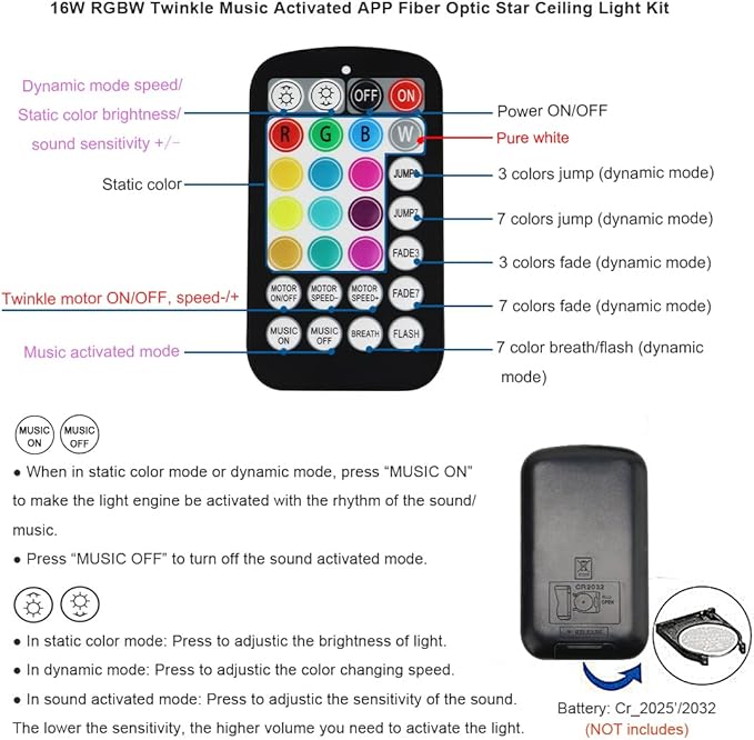 AKEPO 16W Twinkle APP Fiber Optic Starlight Headliner Lights Kit, 650pcs 13.1ft/4m 0.03in Optical Fiber Star Music Activated RGBW Ceiling Light Kit for Car Headliner Star/Home