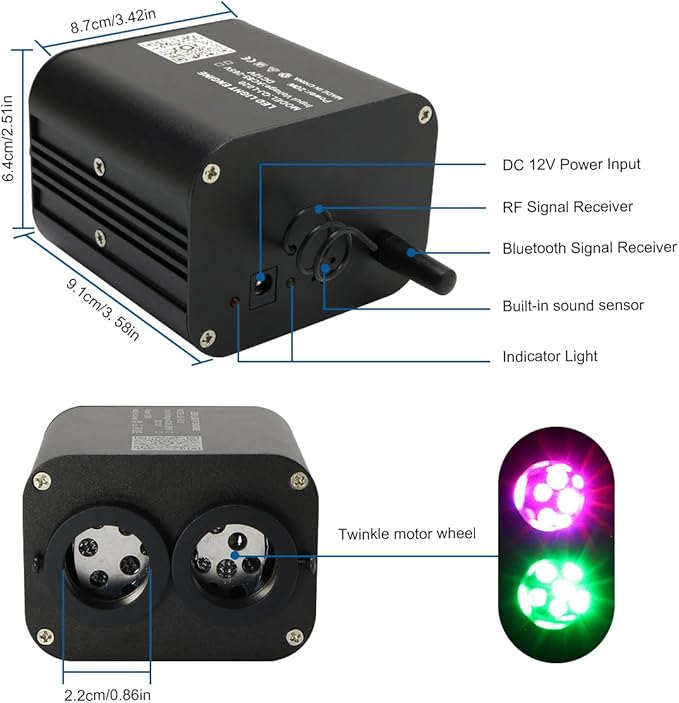 AKEPO 20W Twinkle Dual-Head Dual Color Fiber Optic Lights, Fiber Optic Star Ceiling Light Kit Sound Activated APP Remote Control for Car Starlights Headliner/Home 750pcs 9.8ft/3m Fiber Strands