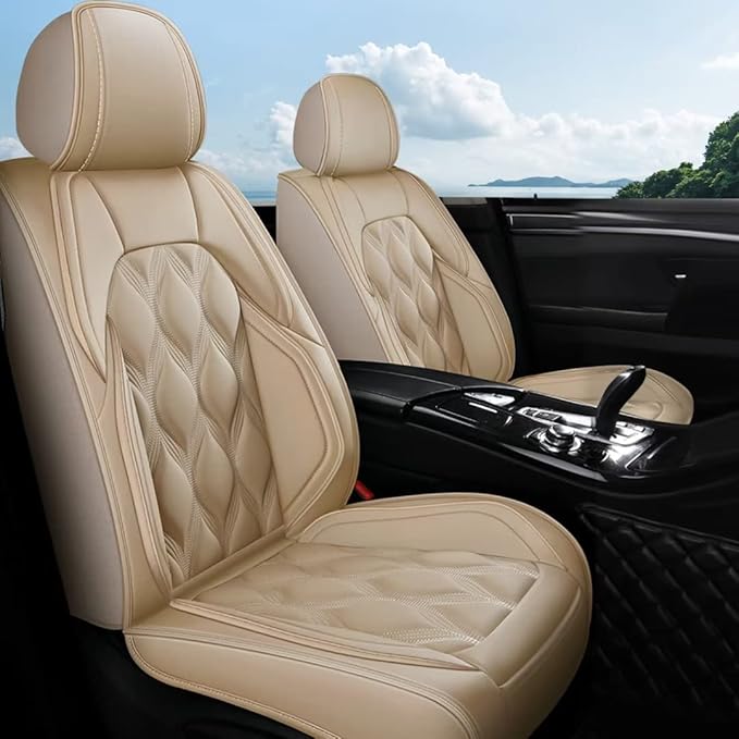 AOMSAZTO Car Seat Covers Full Set Fit for Chevy/Chevrolet Tahoe 2011-2026 Waterproof Faux Leather Car Seat Cushions Automotive 5 Seat Covers Set（Beige）
