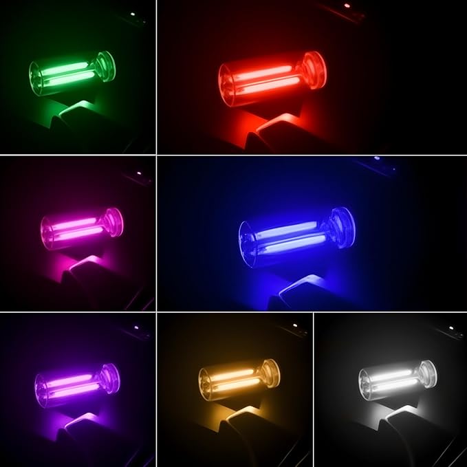 2 PCS Car USB Lights, Plug-in Retro Car Atmosphere Lamp with Touch Dimmable, Portable Mini Glass Bottle LED Bulb Night Lights for Vehicle Bedroom Hallway Camping Holiday Decoration (Purple)