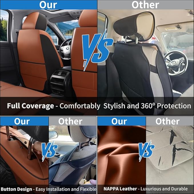 Car Seat Covers Full Set Custom Fit for Buick Lacrosse 2004-2019-Luxury Leather with Lumbar Support, Breathable, Waterproof, Anti-Slip, Durable, Easy to Install (BlackBrown,Full Set)