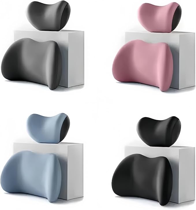 Car Neck Pillow and Lumbar Support Cushion - Memory Foam Backrest for Driver Seat Comfort(Black)