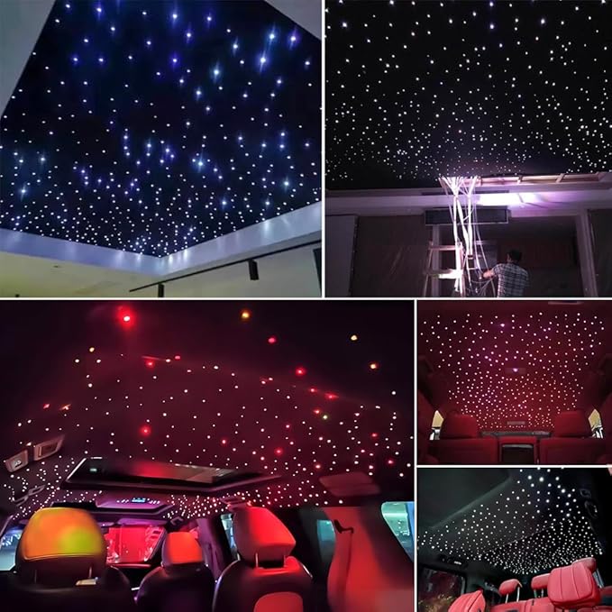 AKEPO RGBW Fiber Optic Lights kit Twinkle+APP Control+Music Effect Star Ceiling Sky Light Kit for Car & Home, Optical Fiber Cable 200pcs 0.03in/0.75mm 9.8ft/3m + 28key RF Remote Control