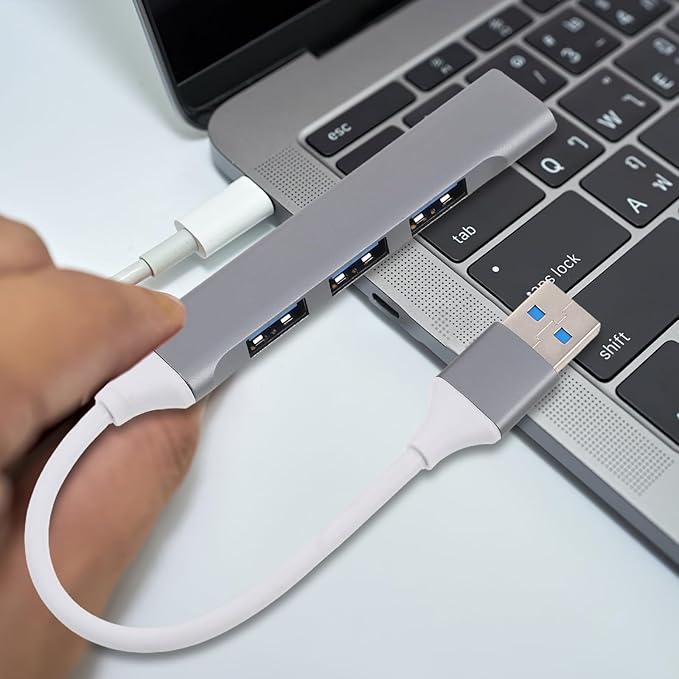 USB Multi-Port Hub Expander with 4 USB 3.0 Ports for Desktop and Laptop Dark Gray Compatible with Keyboard Mouse and Gaming Accessories for Car and Office Use
