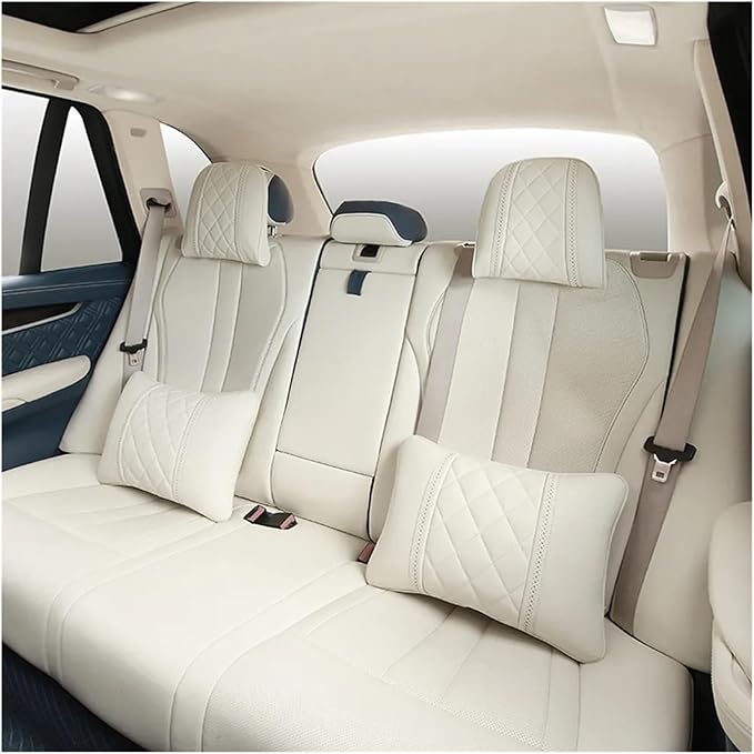 Car seat headrest Leather Car Fit for Seat Rest Cushion Headrest Car Neck Pillow Fit for BMW (Color : Beige red)