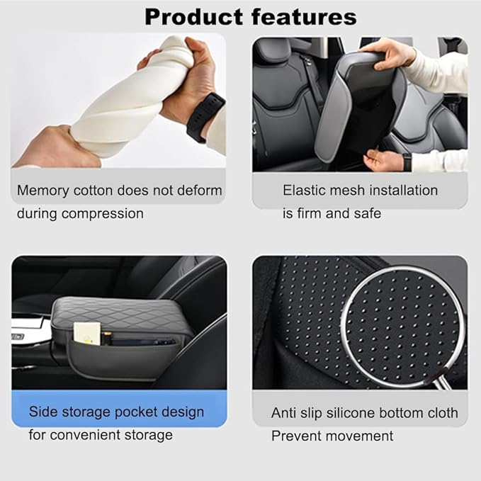 Center Console Armrest Cover Compatible with GMC Sierra1500/2500/3500 2019 2020 2021 2022 2023 2024 Leather Car Armrest Cushion Pad Protector Black Interior Accessories,Grey