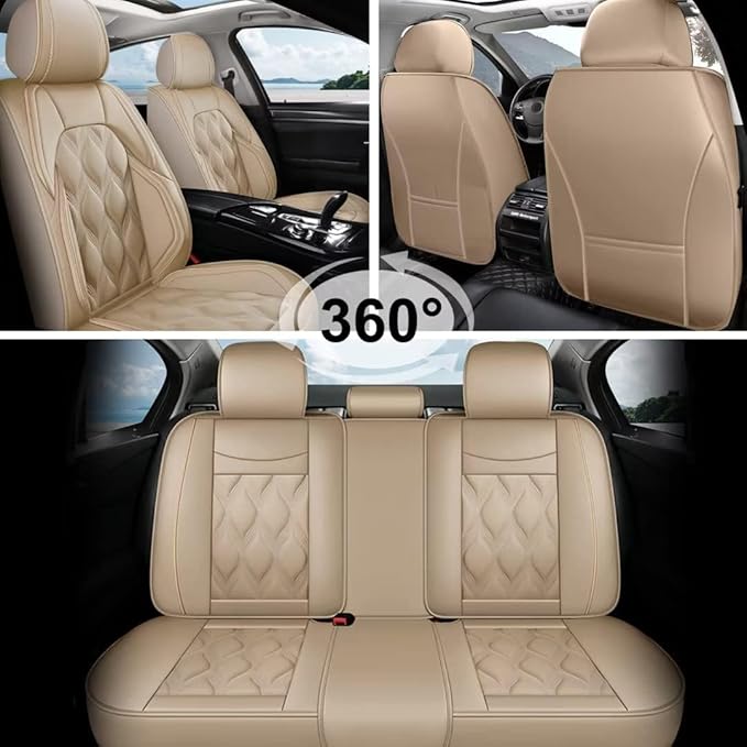 AOMSAZTO Car Seat Covers Full Set Fit for Volkswagen Jetta 2008-2026 Waterproof Faux Leather Car Seat Cushions Automotive 5 Seat Covers Set（Beige）