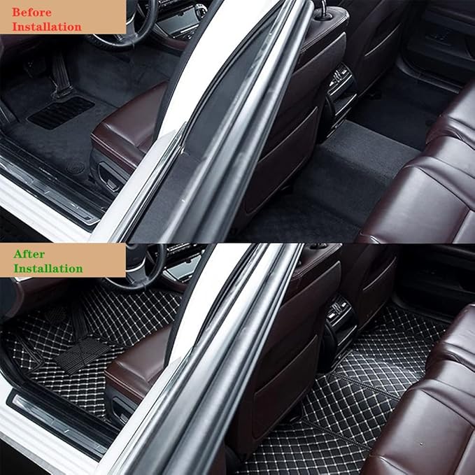 Custom Personalized Floor Mats for Cars - Luxury Full Coverage All Weather Mats, Anti-Slip Leather Mat Set, Fit for 99% of Cars, SUVs & Trucks (Black Red, B-Strip Shape)