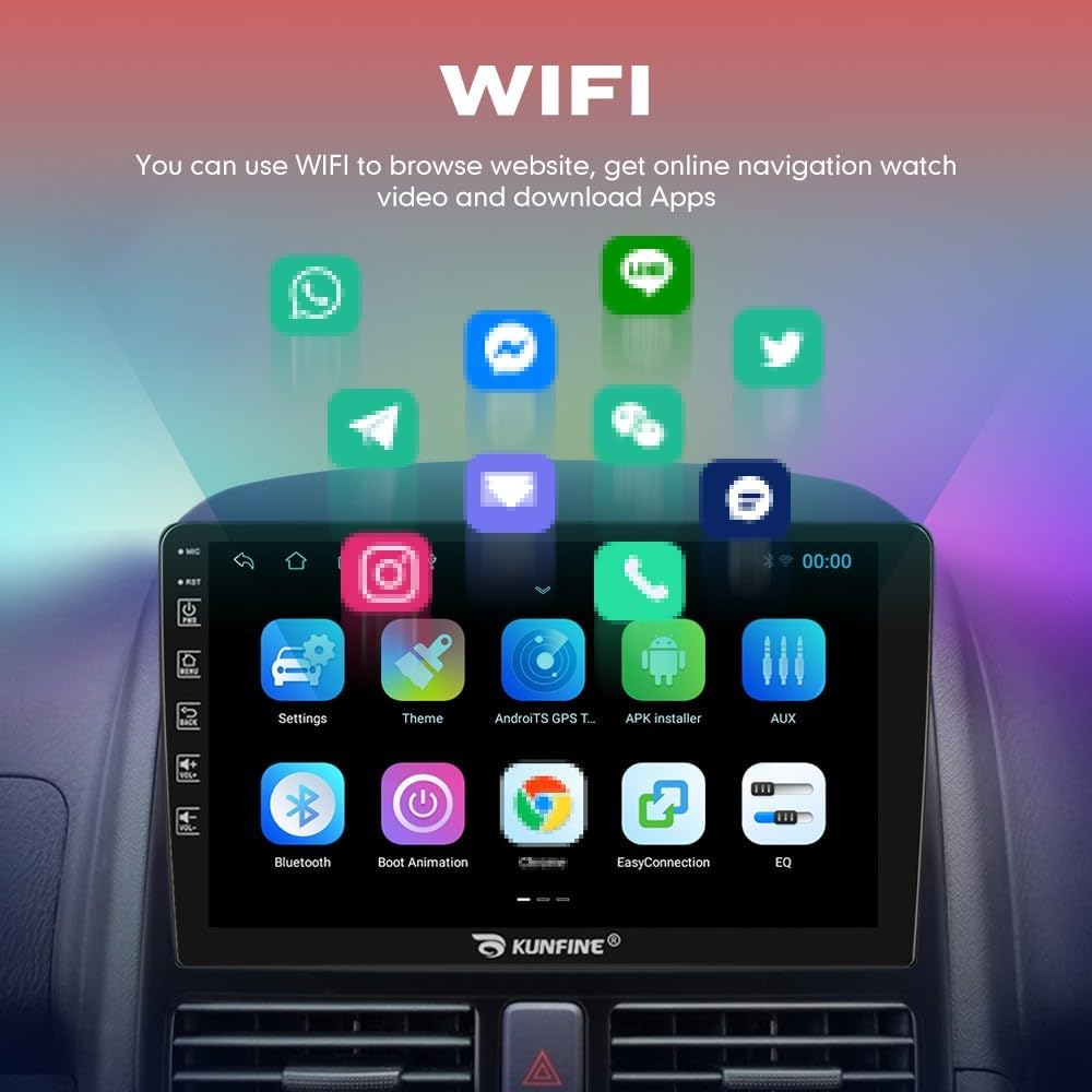 Kunfine Car Android Navigation Stereo GPS Radio Reverse Camera Display 9" IPS Touchscreen Headunit Tablet Pad Media Player for Peugeot 301 2013-2022, if Applicable Quad Core 2G+32G Matte Black