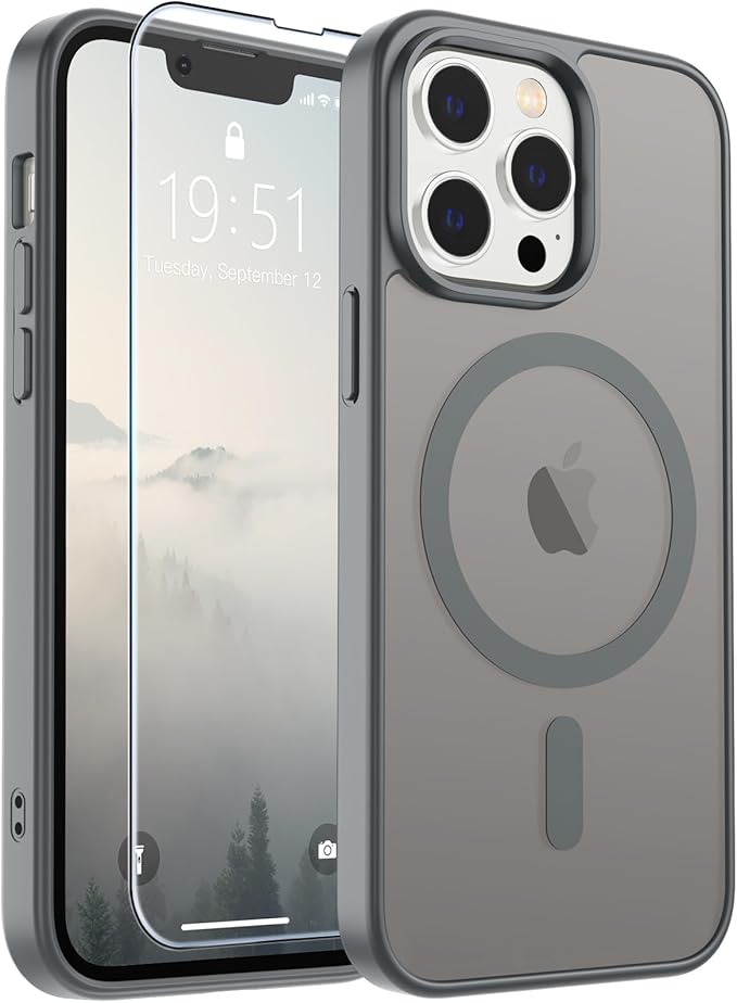 SUPFINE Magnetic for iPhone 13 Pro Case (Compatible with MagSafe) (Military Grade Drop Protection) Slim Translucent Matte Shockproof with Anti-Fingerprint Phone Case,Gray