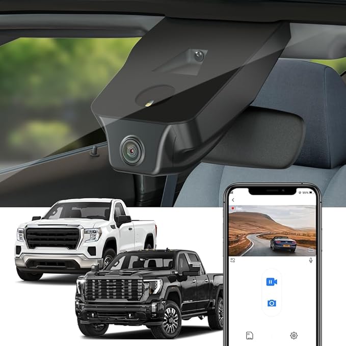 Fitcamx 4K Dash Cam Suitable for GMC Sierra 1500 2500HD 3500HD (HD2-6272, Count The Vents) 2020-2026, OEM Look, UHD 2160P Video, WiFi & APP, Loop Recording, G-Sensor, Plug & Play, 2 Cables/64GB Card
