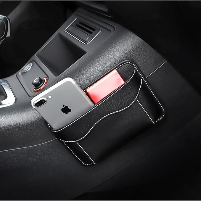 Moly Magnolia Car Seat Side Pocket Organizer, American Flag PU Leather Storage Bag, Pen Phone Holder Tray Pouch Seat Gap Filler, Interior Accessories for Auto Door Window Console (Beige)
