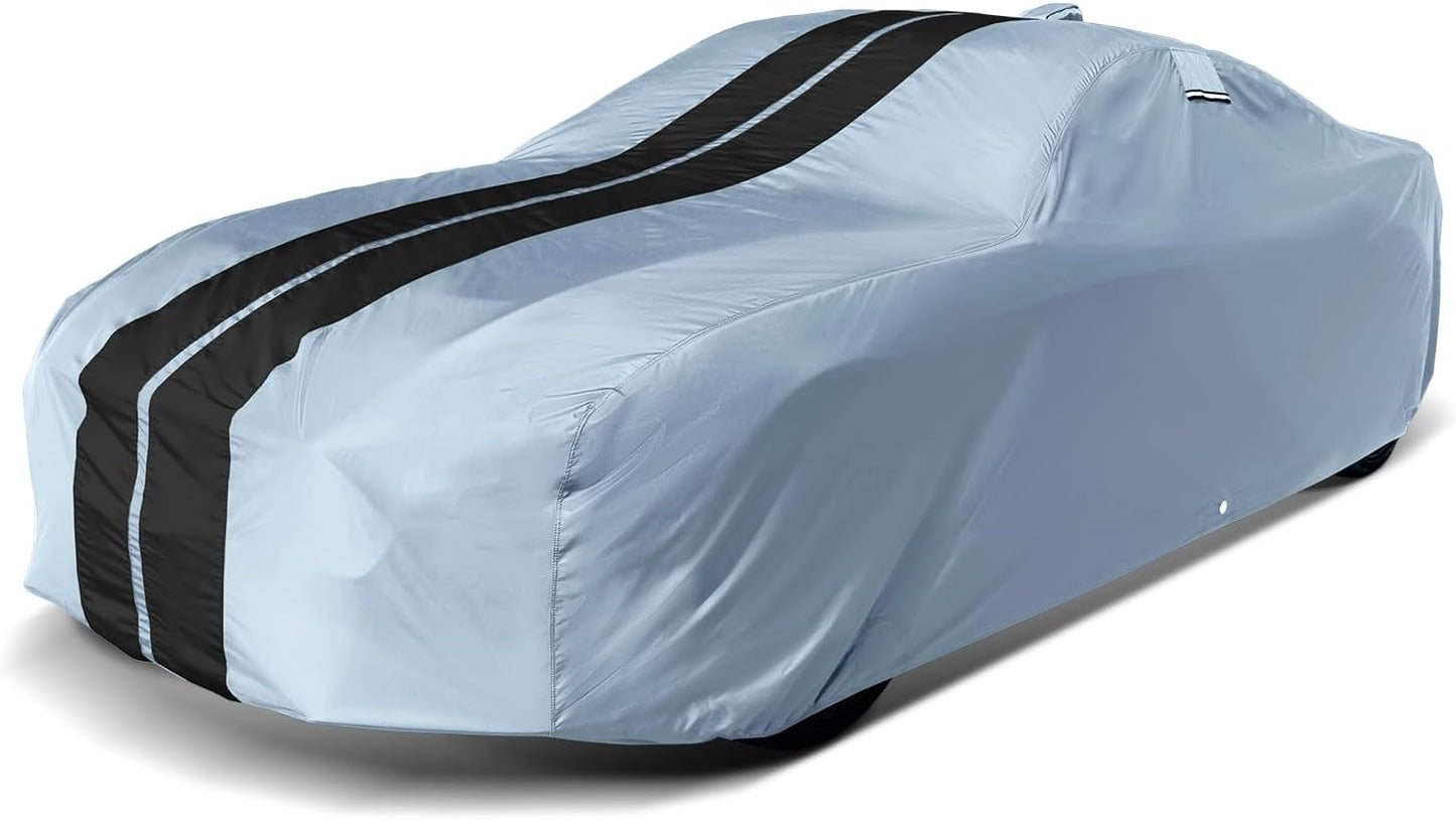 iCarCover Custom Car Cover for Pontiac Solstice (2006-2009) Waterproof All-Weather Rain Snow UV Sun Protector Full Exterior Indoor Outdoor Car Cover (Stripe - Gray/Black)