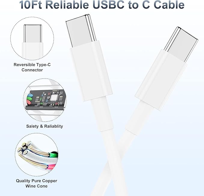 iPhone 17 16 15 Fast Charger and 10ft Type C to C Cable Cord Long, USB C Charging Block for Apple iPhone 17 Pro Max/17 Air/16 Pro/15 Plus,iPad 12.9/11 inch/4/3/Mini,Wall Plug Power Adapter Cube Brick
