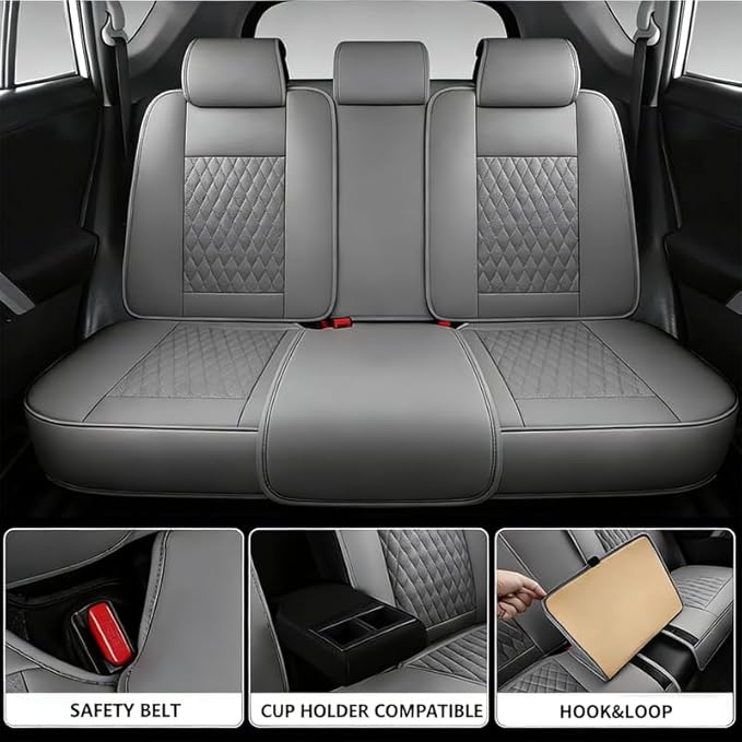 Car Seat Covers Full Set Custom Fit for Chevrolet/Chevy Bolt 2016-2026 - Premium Faux Leather with Lumbar Support | Breathable, Waterproof, Anti-Slip, Durable (Gray,Full Set)