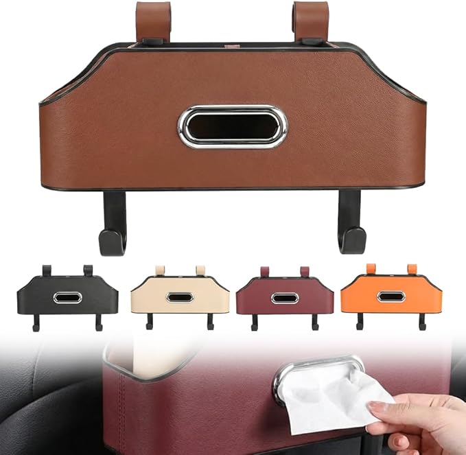 3-in-1 Car Backseat Organizer, 2026 Multifunctional Car Back Seat Storage Organize Box with Cup Holder Tissue Box, for Hold Phones, Snacks, Drinks, Handbags (Brown)