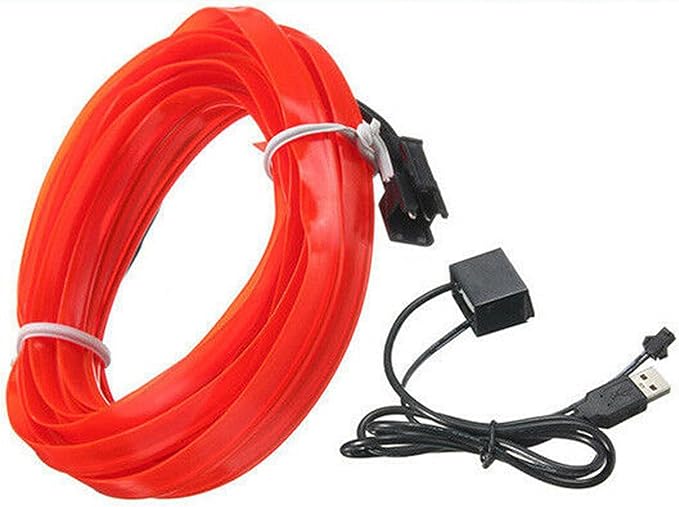 Riloer El Wire Lights for Car, Interior Neon Lights Strip Car LED Strip Light Interior for Car Garden Party Decoration, Car Ambient Lighting Kits, 3m/9.8ft Red LED