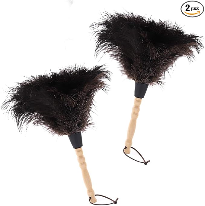 Midoneat Natural Black Ostrich Feather Duster,2 Packs,Car Duster Interior/Exterior Cleaner, Cleaning for Blinds Kitchen Keyboard Office, Smart and Soft and Fluffy (Black)