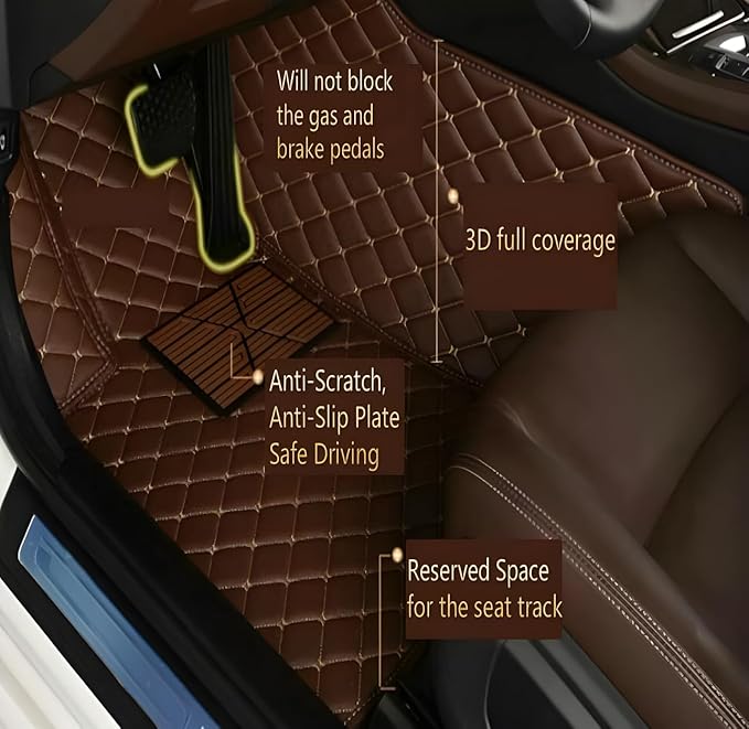 Customize Car Floor Mats for 99% Sedan SUV Sports Car All Weather Leather Full Coverage Waterproof Non-Slip Vehicle Lining Pads (Black Brown Stitching1)