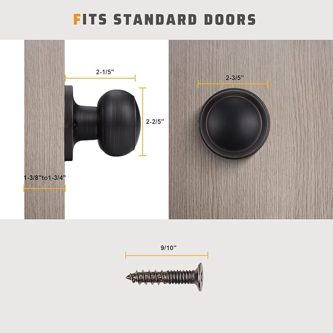 KNOBWELL 4 Pack Bronze Dummy Door Knob, Single Sided Handle for Closets, French Double Doors, and Pantry, Oil Rubbed Bronze One Side Non-Turning Interior Push/Pull Door Knob