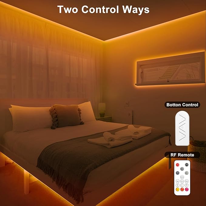 Tatazone 16.4ft 1800K COB Led Strip Lights with RF Remote, Dimmable Bright Adhesive Indoor Amber Led COB Light Strip for Cabinet, Painting, Room, Bed