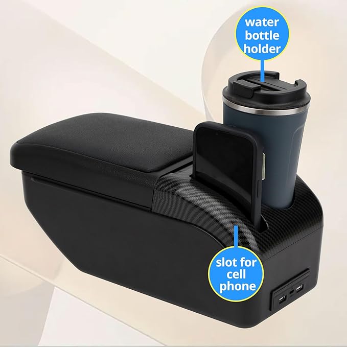AULPHIKE Compatible with Ford Fiesta Armrest 3 2011-2018 Car Center Console Organizer Armrests Double Layer Storage with USB Ports（Black Style）
