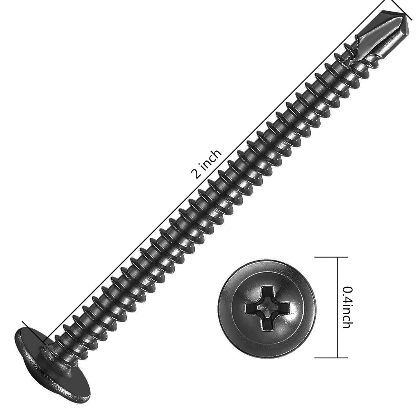 (100 pcs) Wensilon #10×2” for Sheet Metal Self-Tapping Screws 410 Black Stainless Steel Truss Head High-Strength Quick Tapping