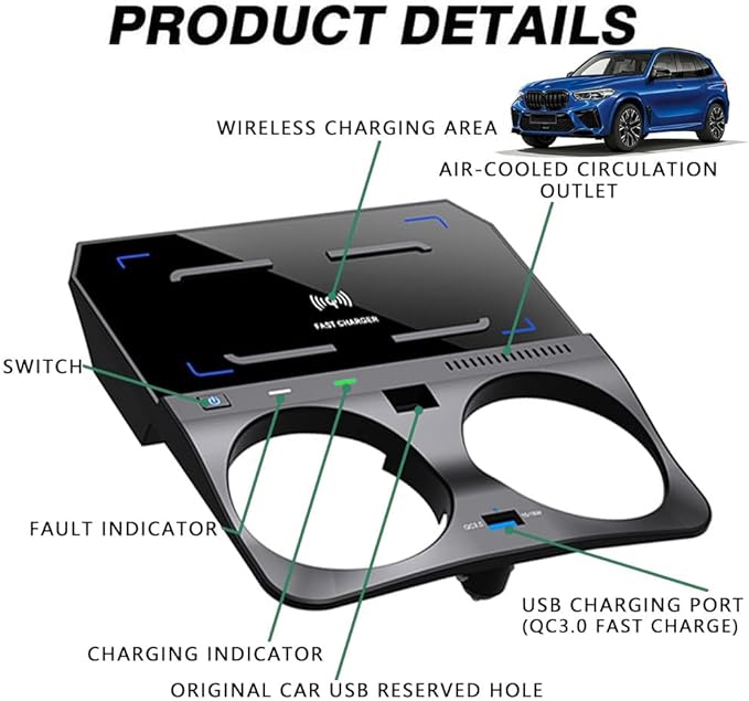 Wireless Car Charger for BMW X5 X5M X6 X6M 2019-2022, 15W Qi Fast Charging Phone Charger Pad for BMW G05/G06 Center Console Accessory, Gift for BMW Owners(Support Original Car Without NFC)