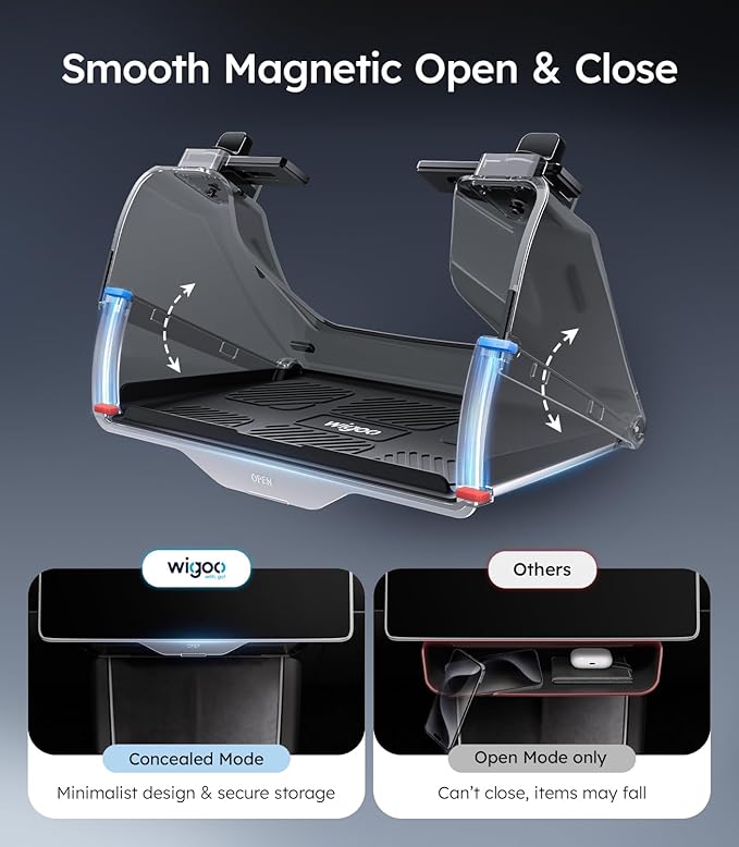 Wigoo Under Screen Organizer for Model 3 2016~2026, Including Model 3 Highland 2024~2026 (Standard, Premium & Performance), Concealed Center Console Organizer Tray, Quick & Stable Installation