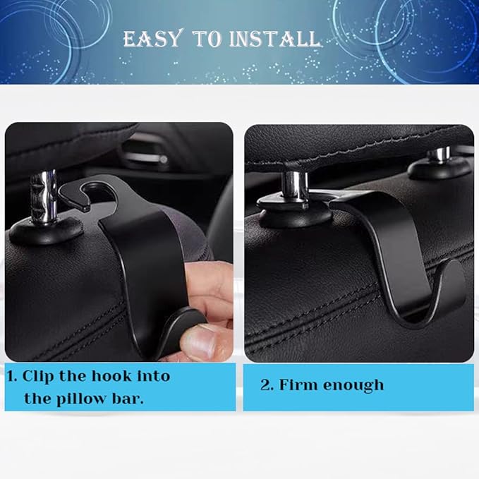 Car Headrest Hook for Purses and Bags 4 Packs,Car Back Seat Headrest Hanger,Universal Vehicle Storage Organizer(Black,4Pack)