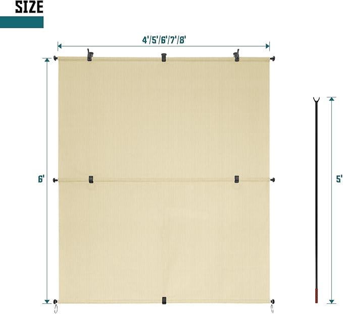 Bynbbur 7'W x 9.5'H Outdoor Patio Shades Foldable Roller Blinds, 220 GSM Sun Shade Roll Up Porch Screens Exterior Shade Cloth for Deck Pergola Backyard, Beige