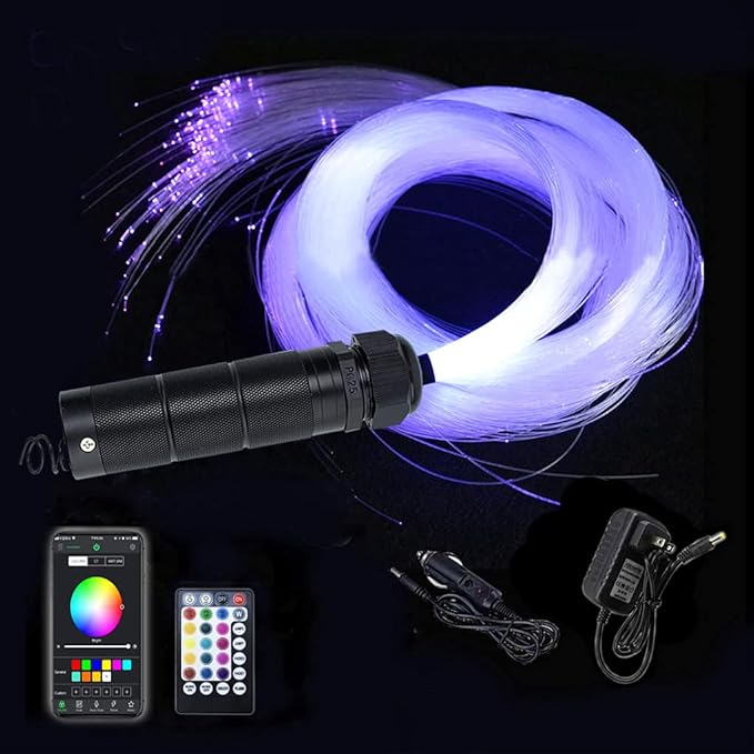 AZIMOM Car Use 6W RGBW 450pcs 0.03in 6.5ft Fiber Optic Lights Starlight Ceiling Light Kit End Glow Optic Cable Music Mode APP Remote Sensory Lighting Indoor Home Headliner Decoration