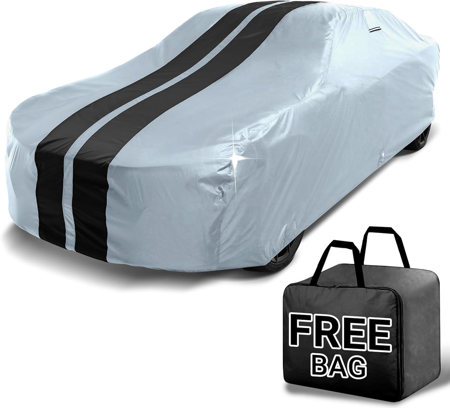 iCarCover Custom Car Cover for Chevy Camaro Z28, SS (1967-1973) Waterproof All Weather Rain Snow UV Sun Protector Full Exterior Indoor Outdoor Car Cover (Stripe - Gray/Black)