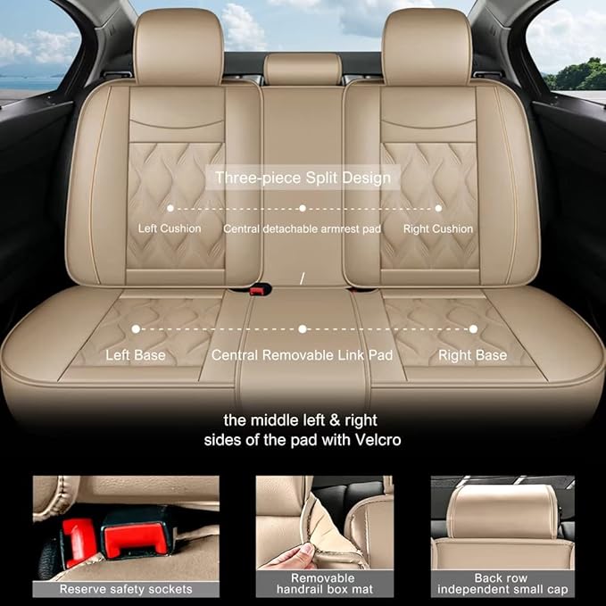 AOMSAZTO Car Seat Covers Full Set Fit for Chevy/Chevrolet Malibu 2009-2026 Waterproof Faux Leather Car Seat Cushions Automotive 5 Seat Covers Set（Beige）