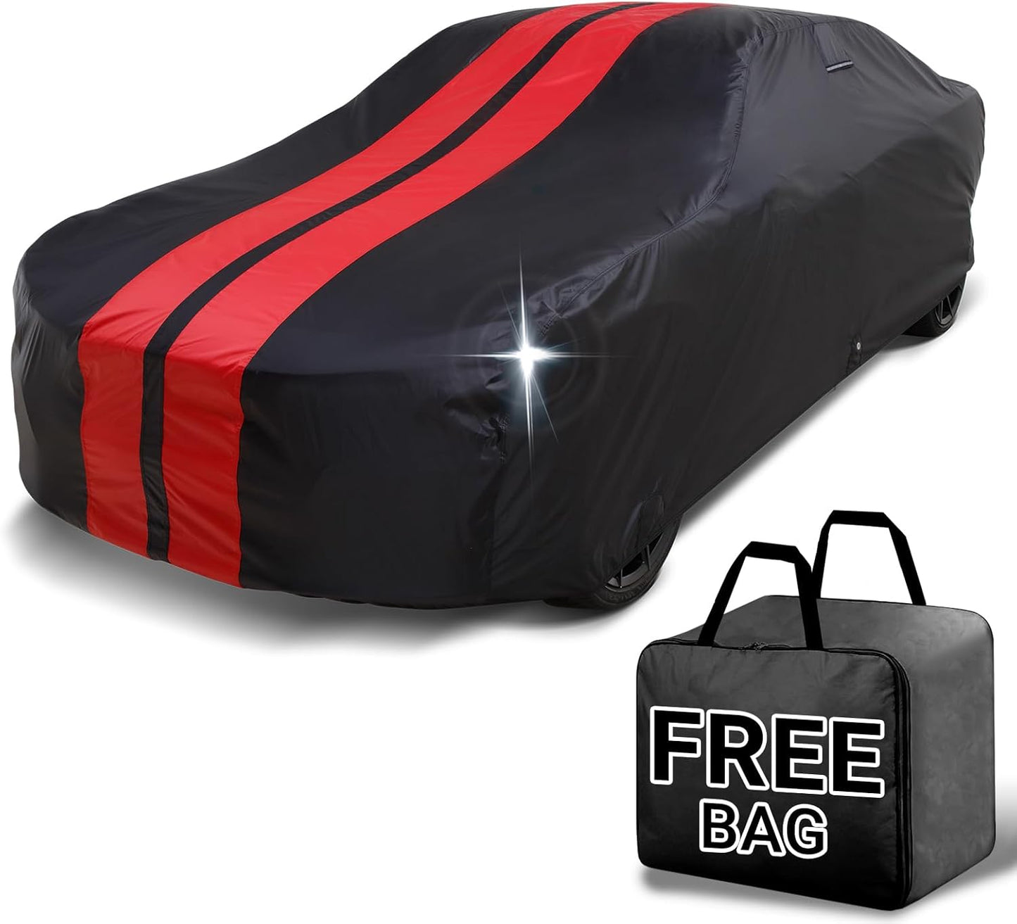iCarCover Custom Car Cover for Buick Electra (1971-1976) Waterproof All-Weather Rain Snow UV Sun Protector Full Exterior Indoor Outdoor Car Cover (Stripe - Black/Red)