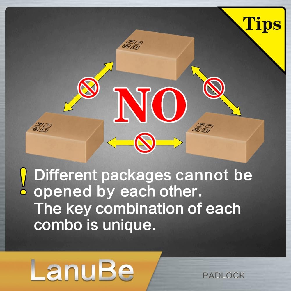 LanuBe Lock Laminated keyed Padlock (1-9/16", 40mm), keyed Alike Locks, Normal Shackle,Marked Black Plastic Hoop, Pack of 6…