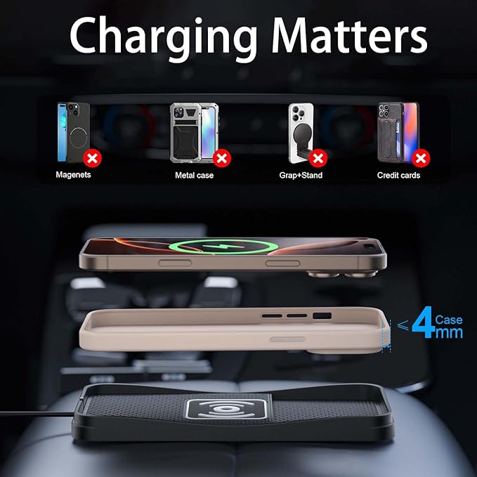 Car Wireless Charger Pad for Chevrolet Impala 2000-2020, Fast Car Wireless Charging Pad for Car Center Console, Non Slip Charging Mat,1M-USB