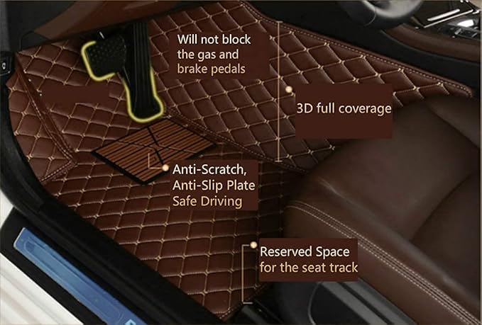 Custom Making Car Floor Mats Compatible for 2000-2025 All Mode Sedan SUV Sports Car Full Coverage Cute Pads Protection Non-Slip Leather Floor Liners (Black+Yellow Edge)
