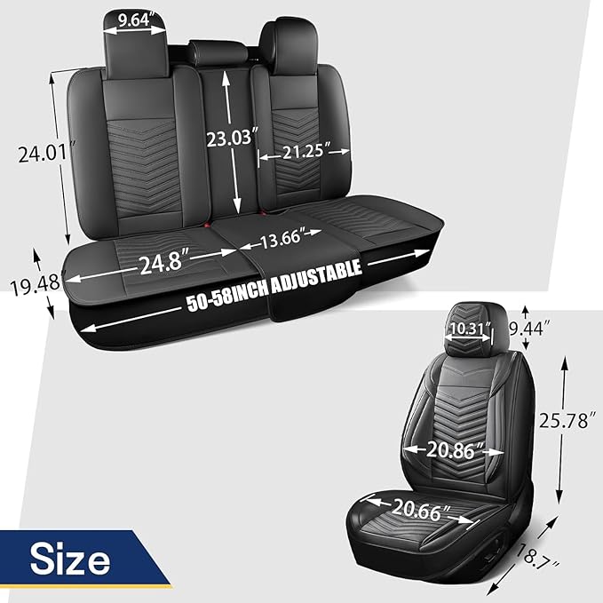 Car Seat Covers, Breathable and Waterproof Leather Seat Covers for Cars, Universal Anti-Slip Driver Seat Cover for Most SUV Pick-up Truck Sedan (2 PCS Front Seat, Black + Blue)