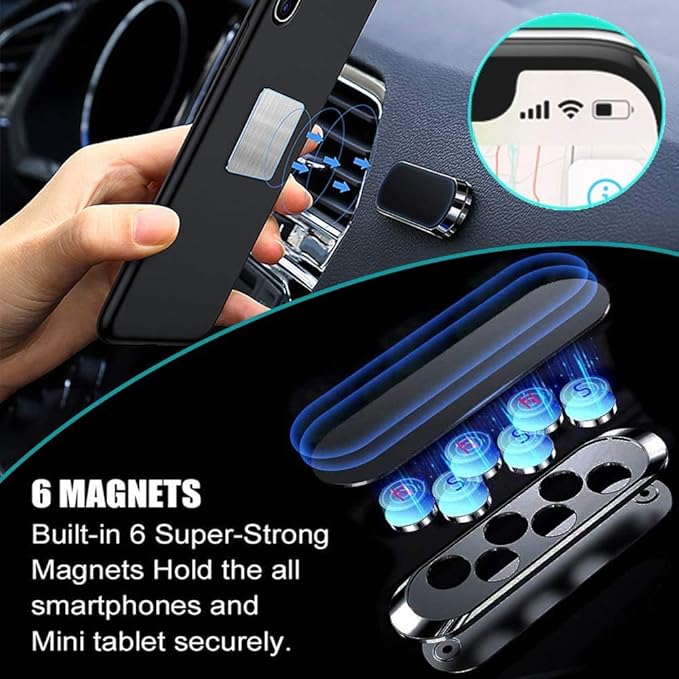 SALEX Flat Magnetic Phone Mounts 2 Pack. Black & Silver Cell Phone Holder for Car Dashboard, Truck. Universal Stick on iPad Wall Magnet Mount Kit for Tablets, Smartphones. Phone Car Mount for iPhone