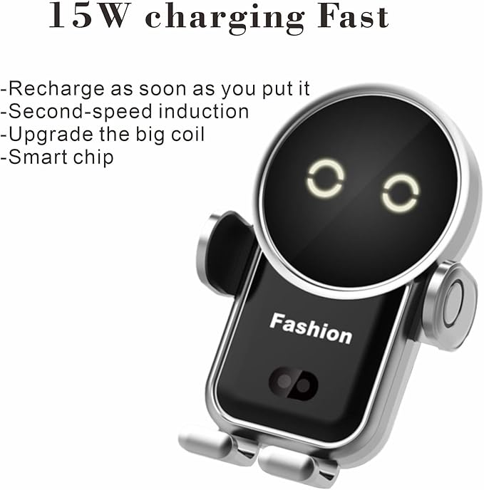 Cell phone holder wireless car charger,15W Auto Clamping Phone holders for your car fit for iPhone 16 15 14 13 12 Mini Pro Max 11 XR, Samsung Galaxy S24 Ultra S23 S22 S21+ Note 20 (Silver)