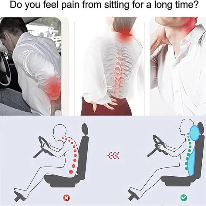 Car Headrest & Lumbar Support Cushion for Dodge Ram 1500 2019-2025, Ergonomic Car Seat Headrest Memory Foam Neck and Back Pillow Kit Breathable Removable for Driving Fatigue Relief,B/Gray