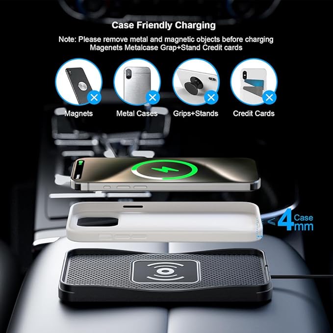 Wireless Car Charger Pad for Ram Van 1500 2001-2003, Type-C/USB 20W Car Wireless Charger Non-Slip Phone Charging Pad Car Accessories,A 30cm Cable Type-C Plug