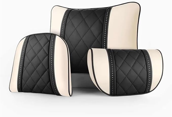 Car seat headrest Leather Car Fit for Seat Rest Cushion Headrest Car Neck Pillow Fit for BMW (Color : Beige Brown)